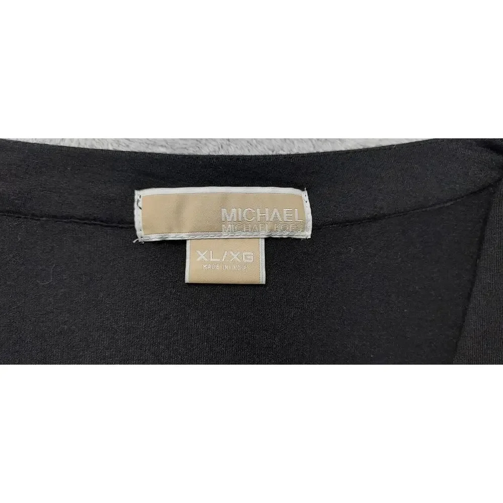 Michael Kors Black Long Sleeve Top V Neck Metal Disc